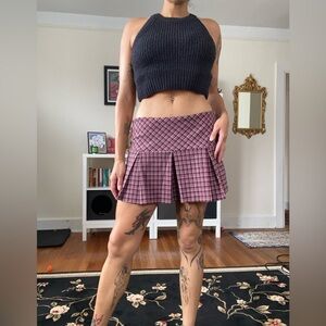 Lipsy Plaid Pleated Mini Skirt